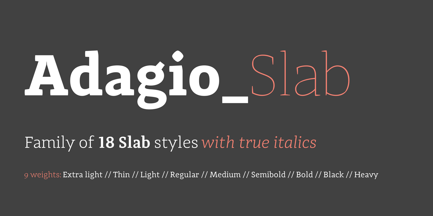 Beispiel einer Adagio Slab Light italic-Schriftart